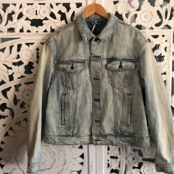 Free People Paisley Quilted Denim Jacket in Sky M/L